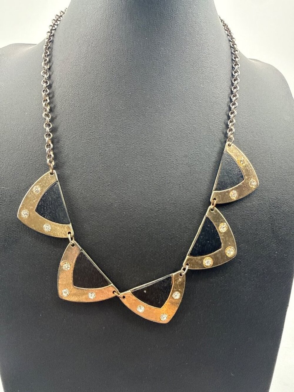 Gold Geometric Black Fan Bib Necklace Statement Art Deco Rhinestone Choker